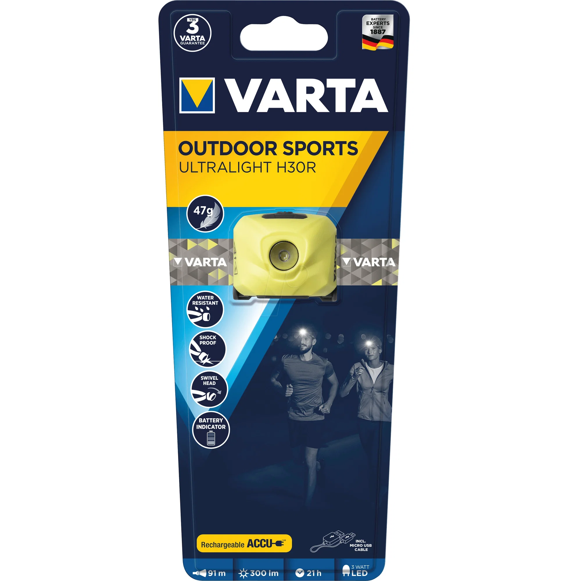 Lanterna LED Varta Outdoor Sports Ultralight H30R Lime - imagine 2
