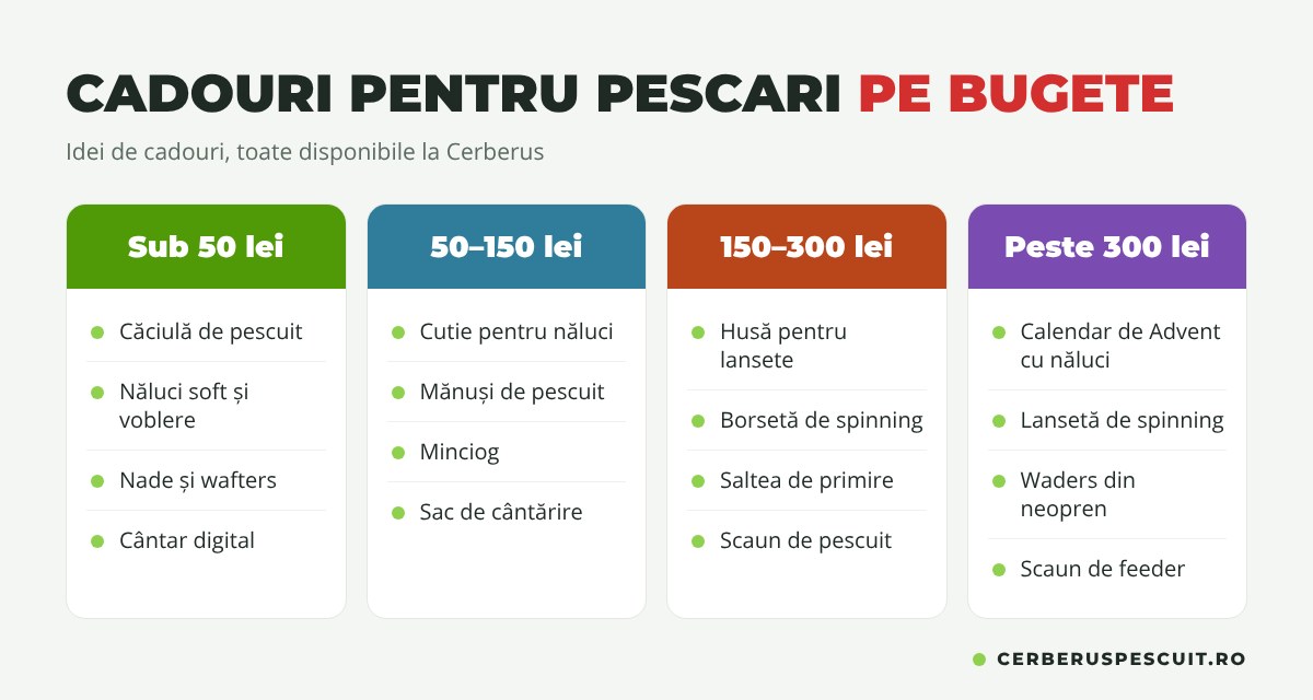 Cadouri pentru pescari pe bugete: sub 50, 50–150, 150–300 și peste 300 lei